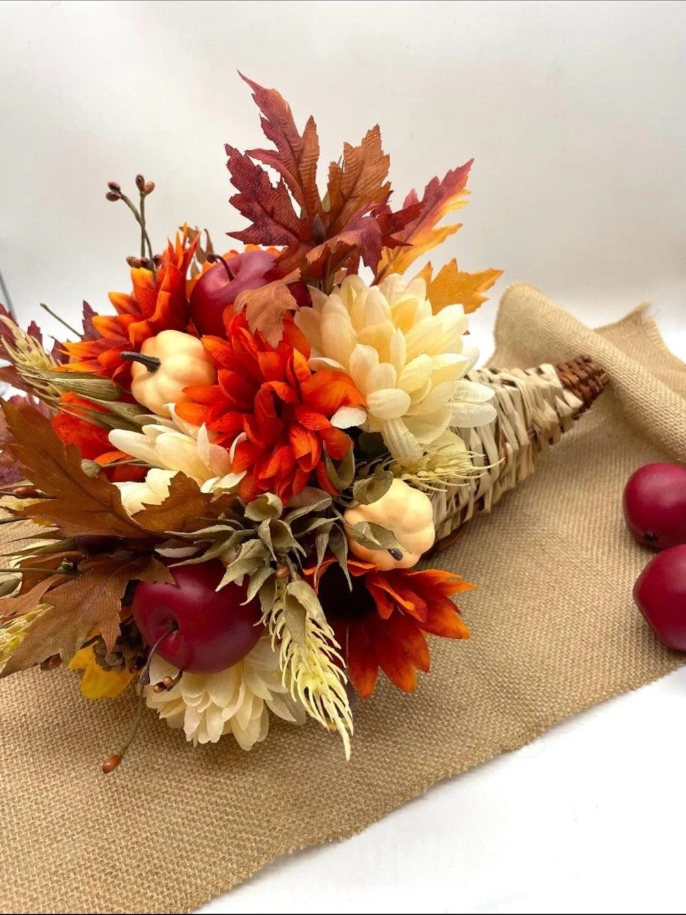 New Woven Cornucopia Basket – Rustic Fall Harvest Decor  new without tags